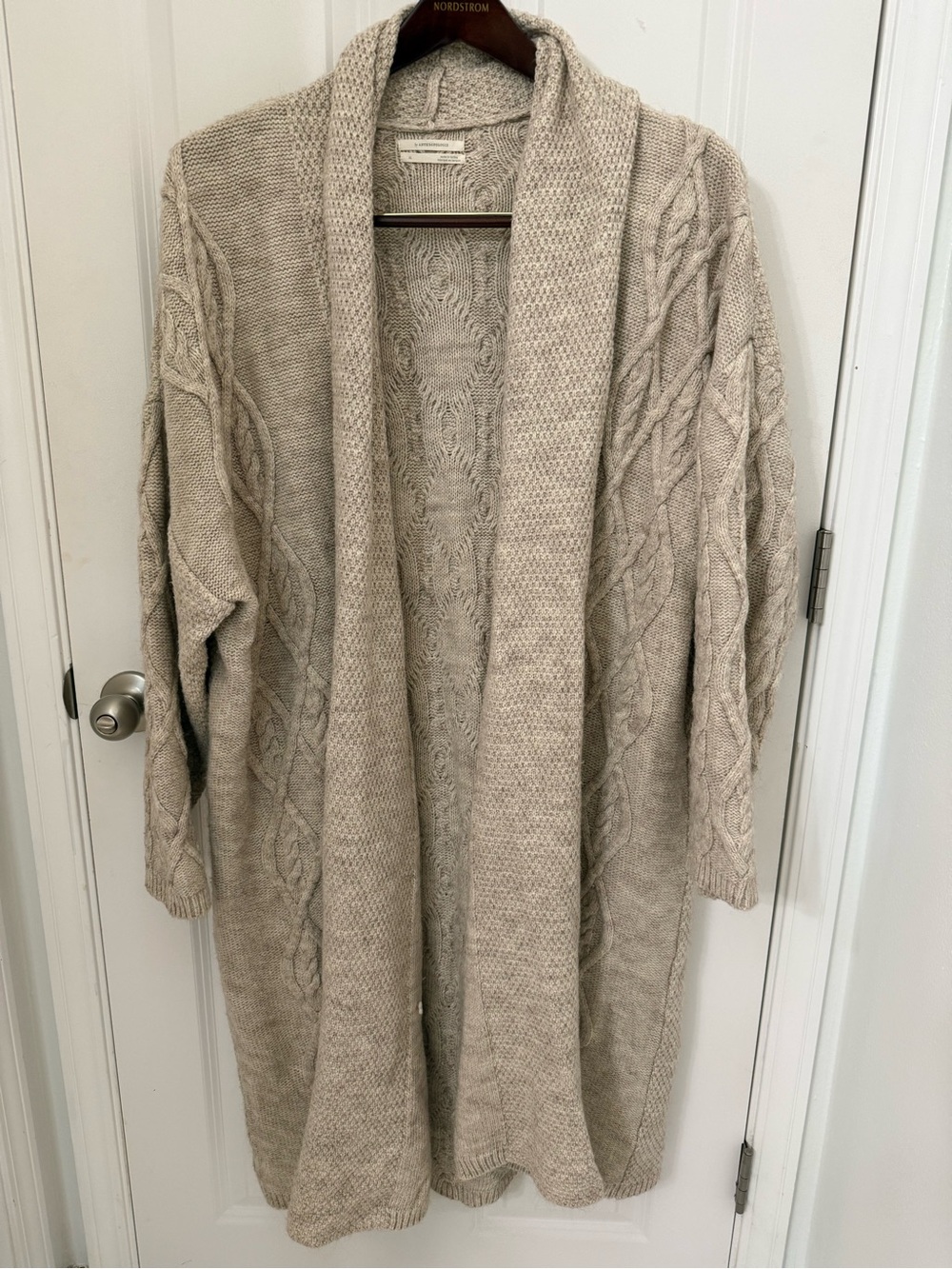 Anthropologie Neutral Cable Knit Long Cardigan - Taupe